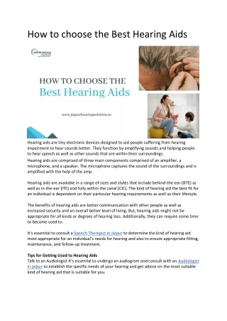 How to choose the Best Hearing Aids