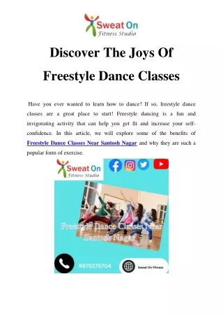Freestyle Dance Classes Near Santosh Nagar Call-9870275704