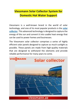 Viessmann Solar Collector System for Domestic Hot Water Support