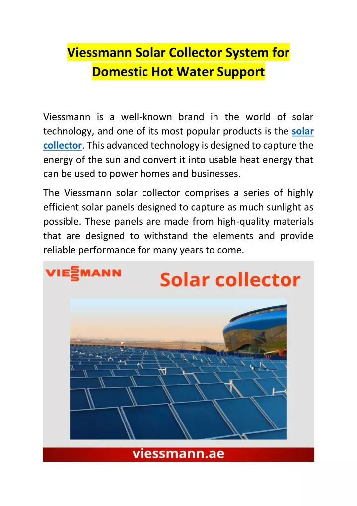 viessmann solar collector system for domestic