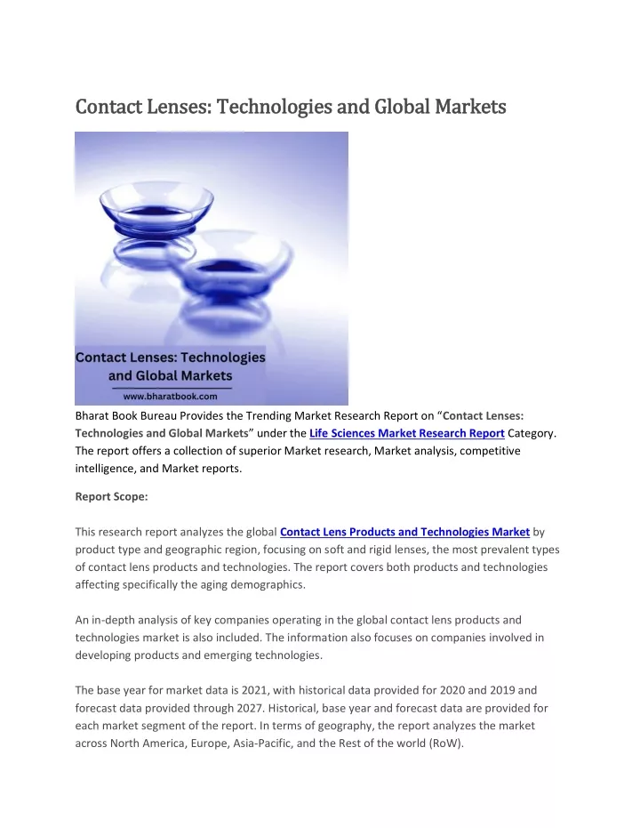 contact lenses technologies and global markets