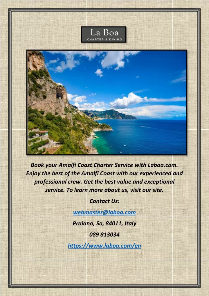 book your amalfi coast charter service with laboa