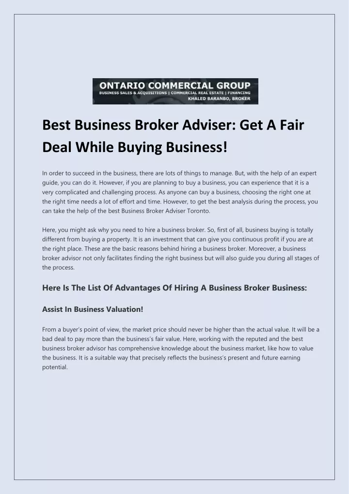 best business broker adviser get a fair deal