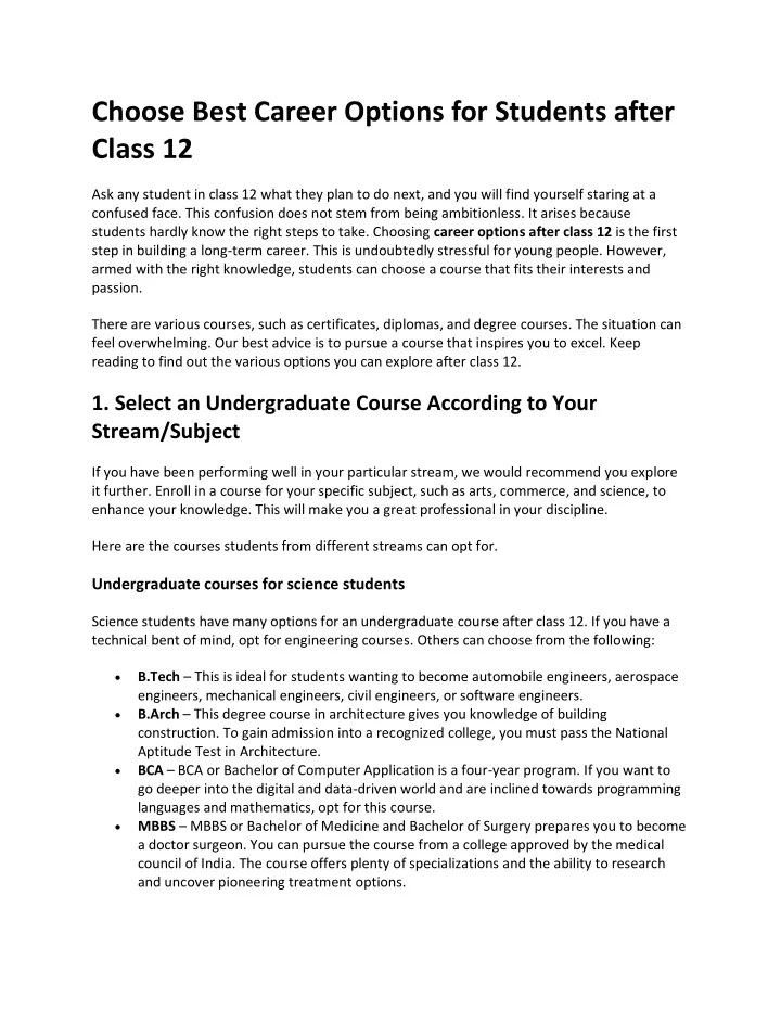 choose best career options for students after