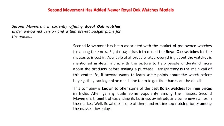 second movement has added newer royal oak watches