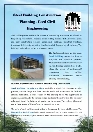 Steel Building Construction Planning - Ceed Civil Engineering