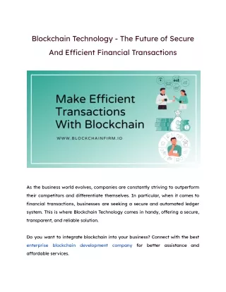 Efficient financial transaction using Blockchain - Blockchain Firm