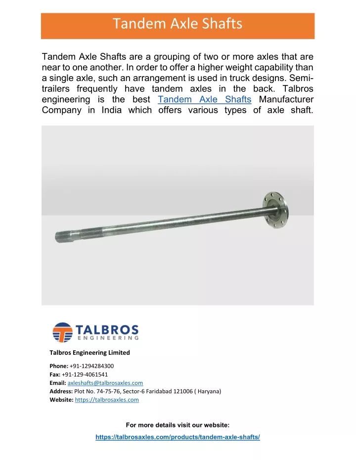 tandem axle shafts