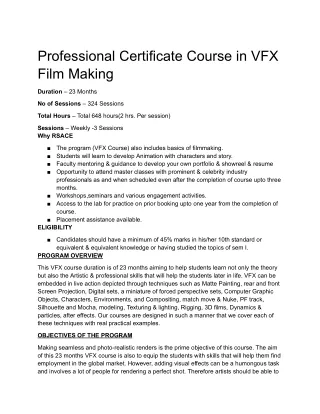 Professional Certificate Course in VFX Film Making