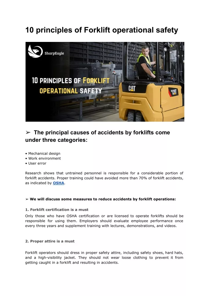 10 principles of forklift operational safety