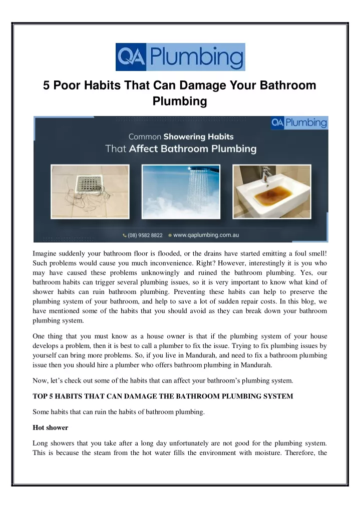 5 poor habits that can damage your bathroom