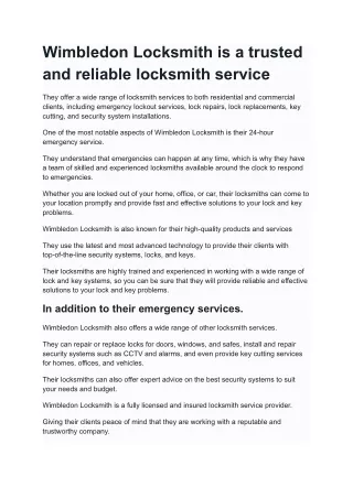 wimbledon locksmith is a trusted and reliable