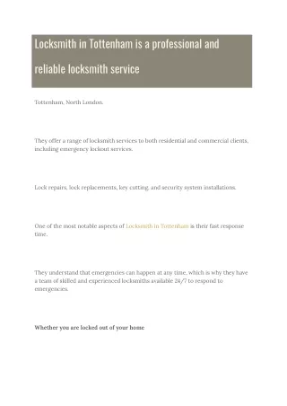 locksmith in tottenham is a professional and