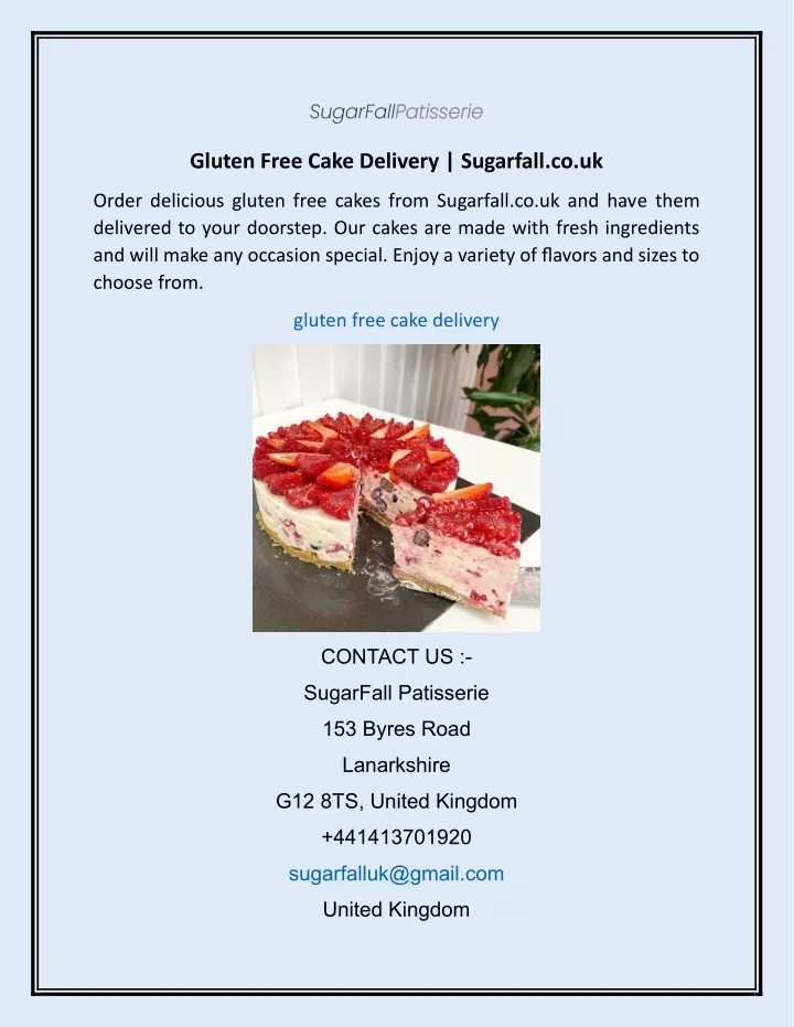 gluten free cake delivery sugarfall co uk