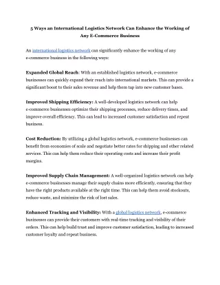 5 Ways an International Logistics Network Can Enhance the Working of Any E-Commerce Business