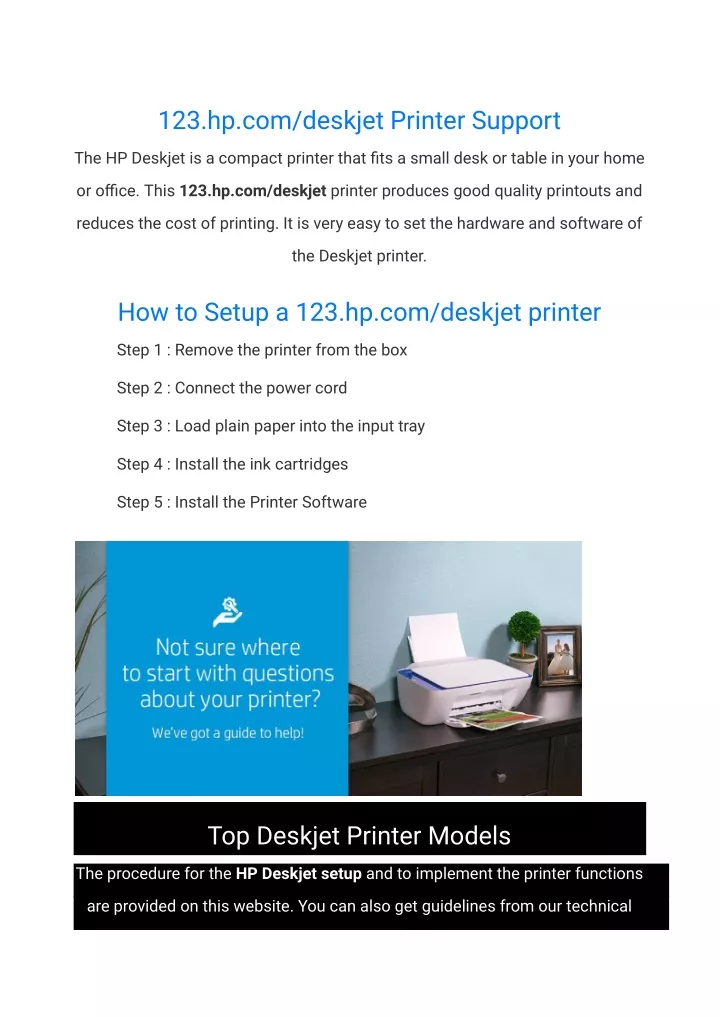 123 hp com deskjet printer support