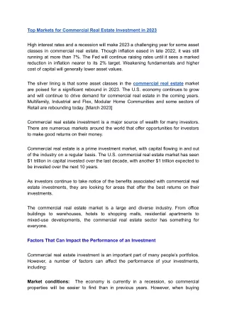 Commercial Real Estate Investment in 2023
