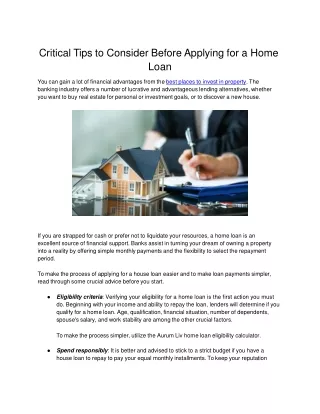 Critical Tips to Consider Before Applying for a Home Loan