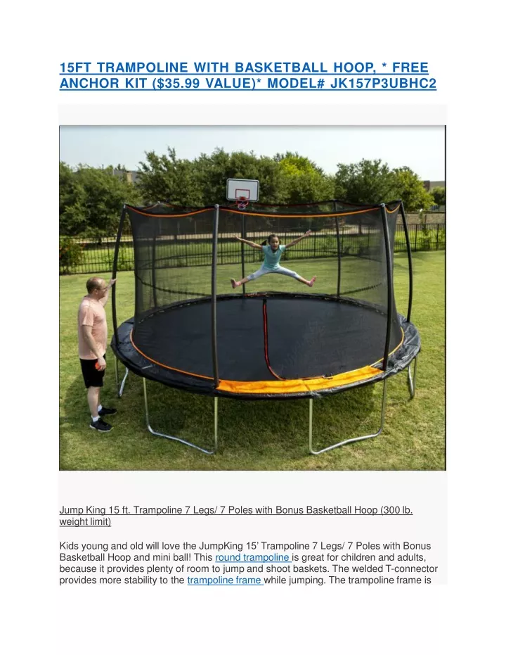 15ft trampoline with basketball hoop free anchor