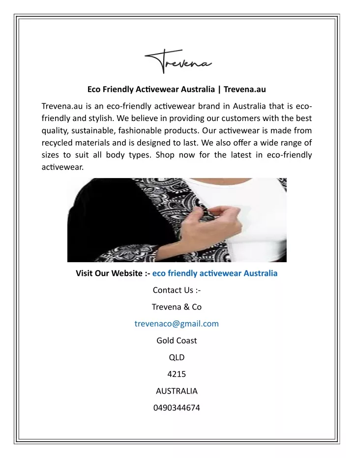 eco friendly activewear australia trevena au