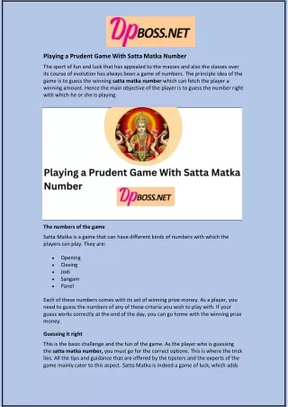 Playing a Prudent Game With Satta Matka Number