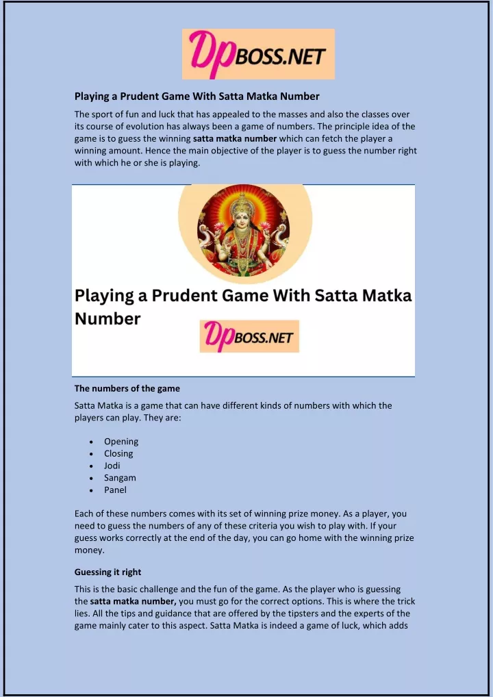 playing a prudent game with satta matka number