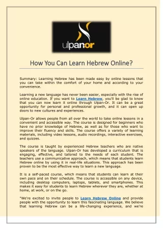 How You Can Learn Hebrew Online