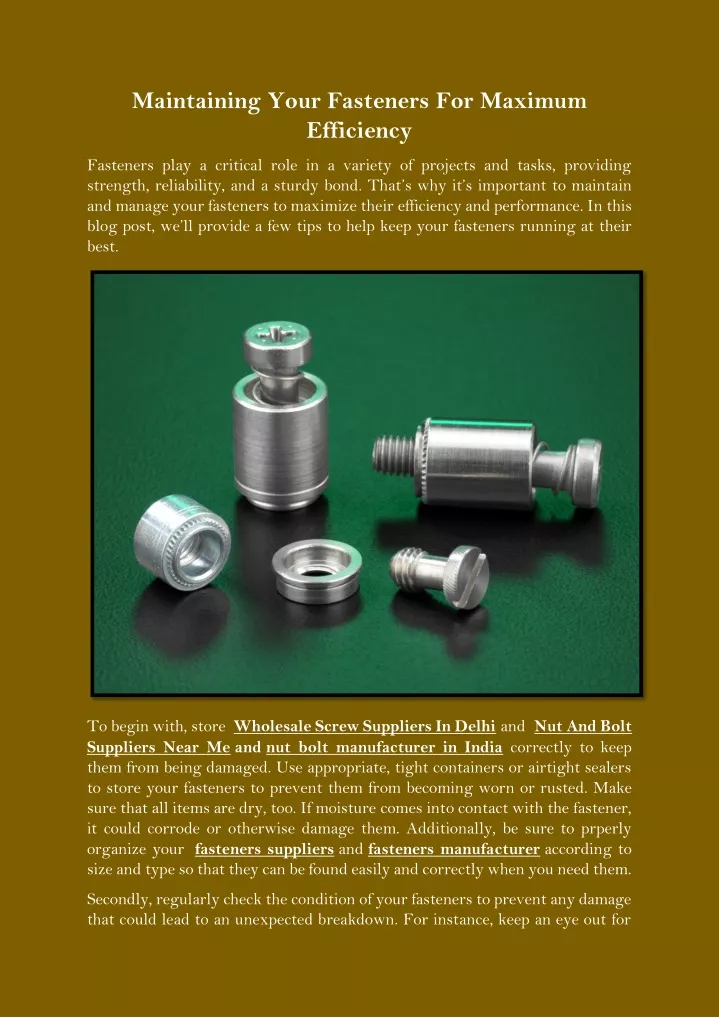 maintaining your fasteners for maximum efficiency