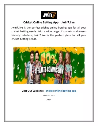 Cricket Online Betting App  Jwin7.live