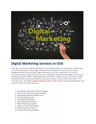 Digital Marketing Services in USA