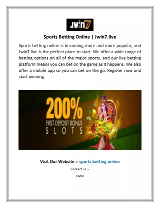Sports Betting Online  Jwin7.live
