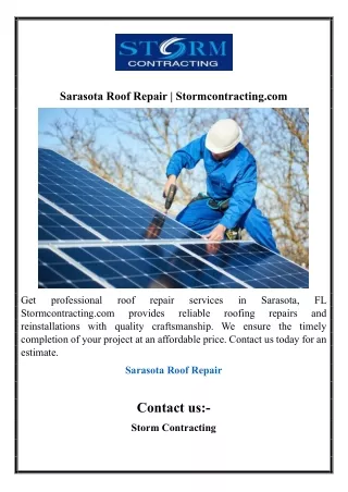 Sarasota Roof Repair | Stormcontracting.com
