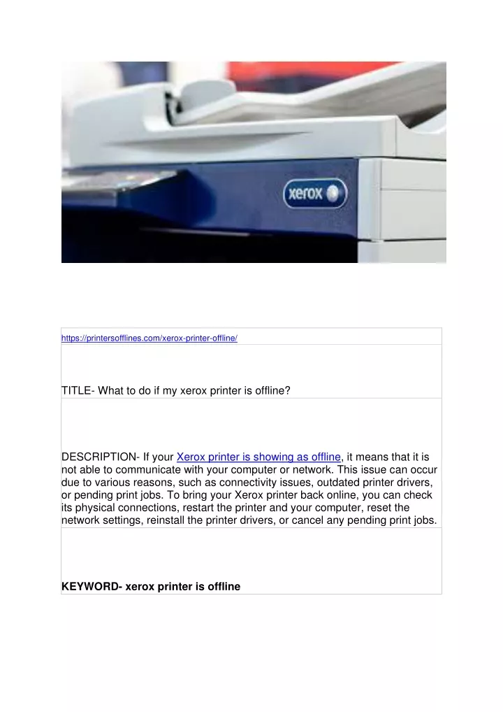 https printersofflines com xerox printer offline