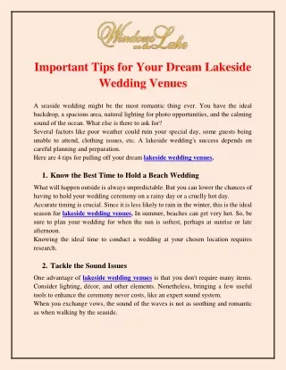 Important Tips for Your Dream Lakeside Wedding Venues