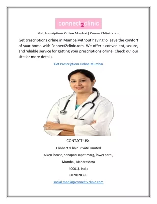 Get Prescriptions Online Mumbai | Connect2clinic.com