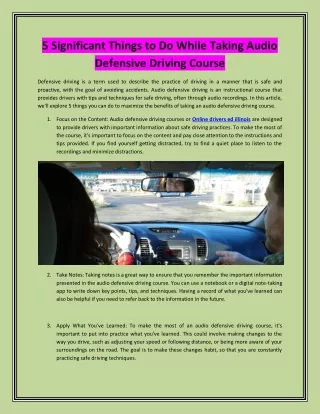 5 Significant Things to Do While Taking Audio Defensive Driving Course