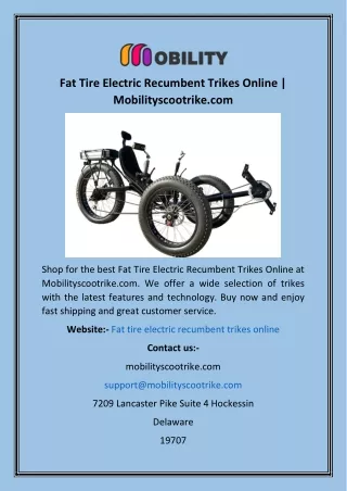 Fat Tire Electric Recumbent Trikes Online  Mobilityscootrike