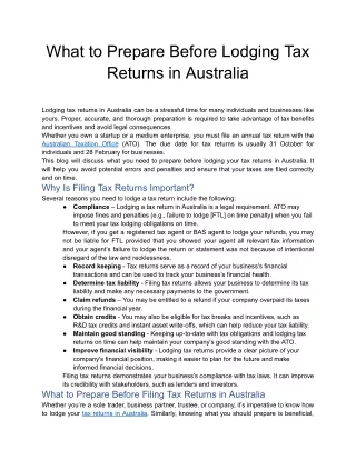 What to Prepare Before Lodging Tax Returns in Australia