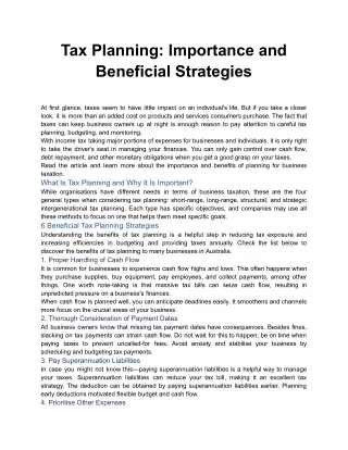 Tax Planning_ Importance and Beneficial Strategies