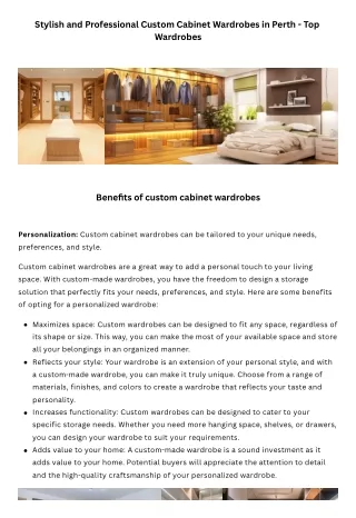 Custom Cabinet Makers Perth