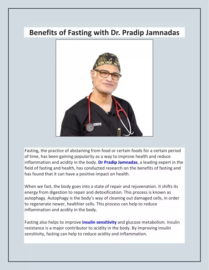 benefits of fasting with dr pradip jamnadas