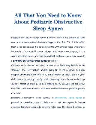 pediatric obstructive sleep apnea is when