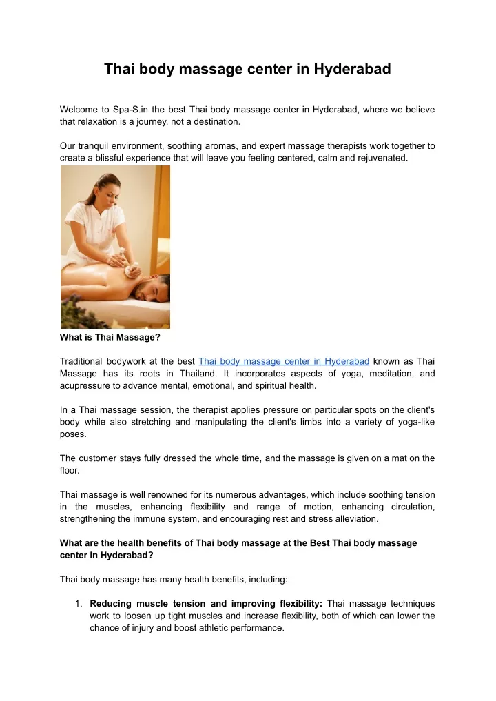 thai body massage center in hyderabad