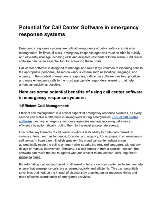 Potential for Call Center Software in emergency response systems.docx