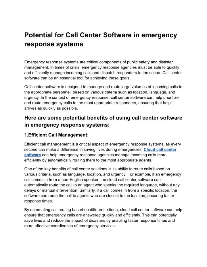 potential for call center software in emergency