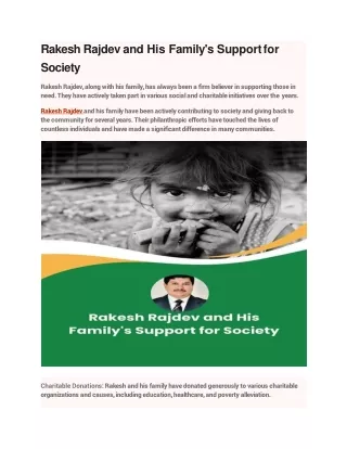 Rakesh Rajdev and His Family's Support for Society