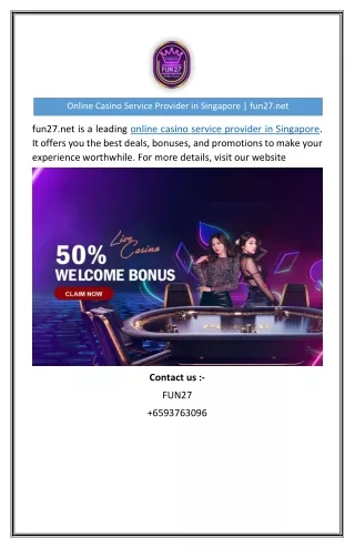 Online Casino Service Provider in Singapore | fun27.net