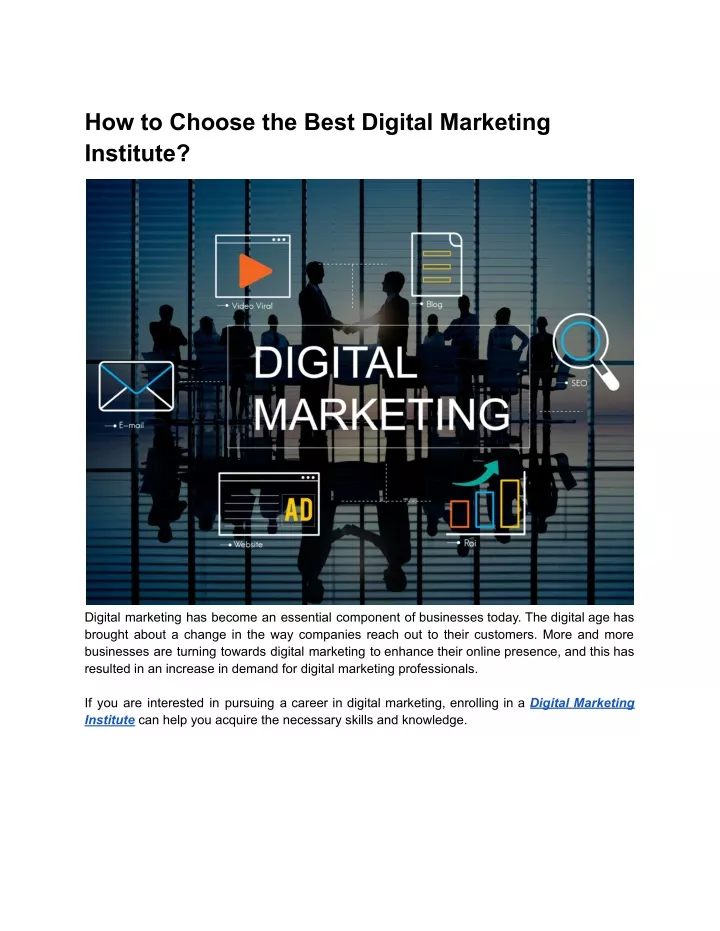 how to choose the best digital marketing institute