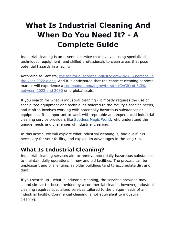 what is industrial cleaning and when do you need