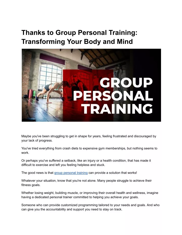 thanks to group personal training transforming